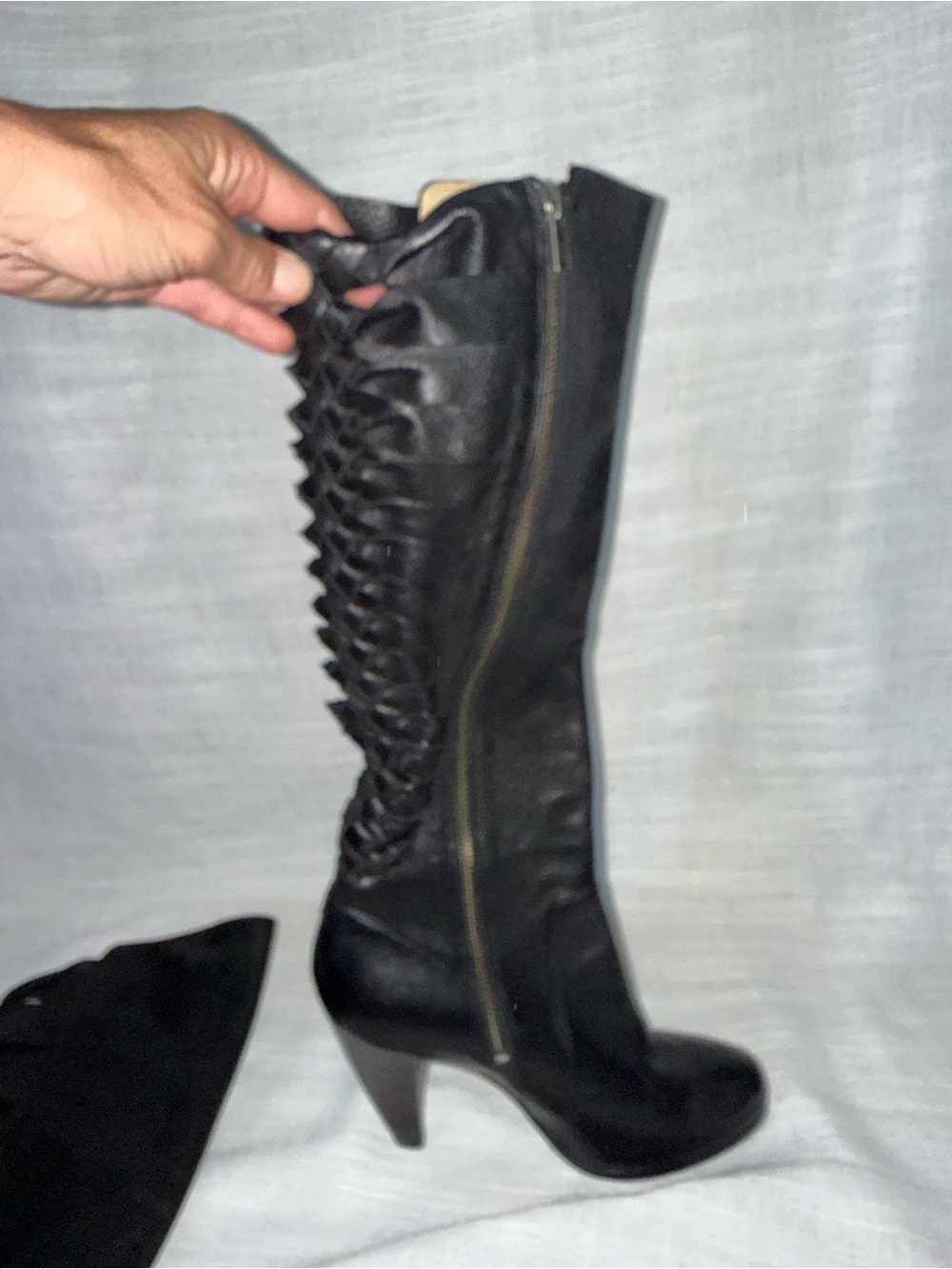 Frye Black Leather Mid-Calf Heeled Boots - Picture 4 of 7